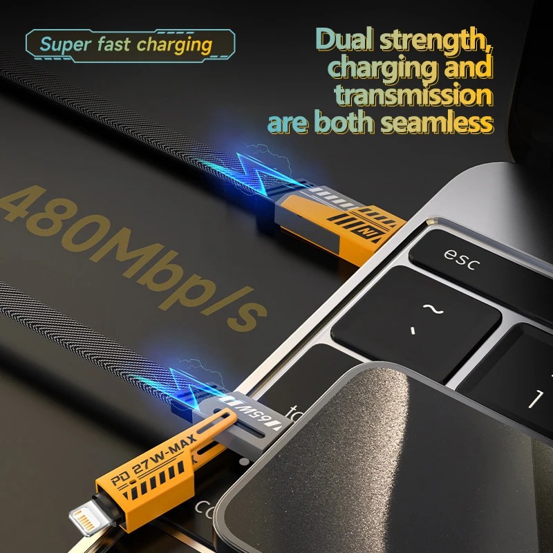 4 In 1 Data Cable – USB-A & USB-C to Lightning, Fast Charging Braided Cable thumbnail 3