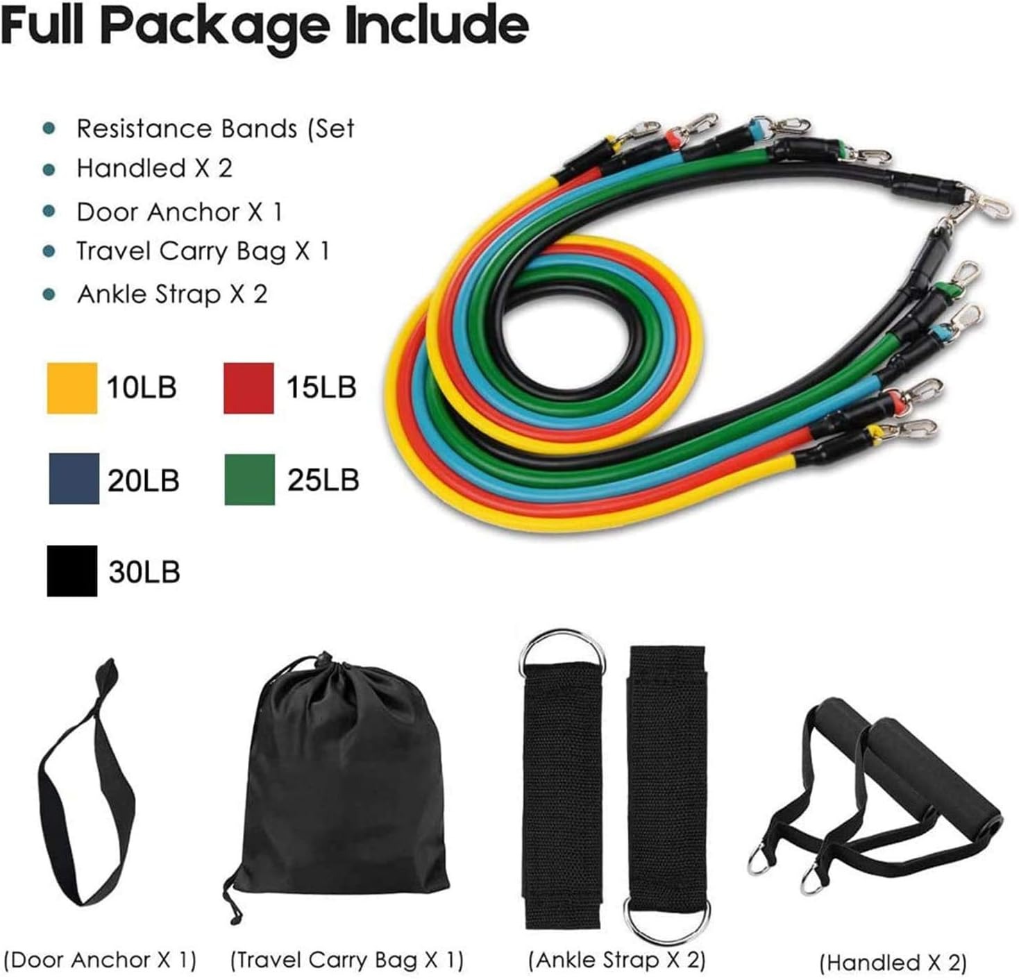 Premium Resistance Band Set For Home Workouts - 11 Piece Elastic Fitness Exercise Tubes With Carrying Pouch view 3