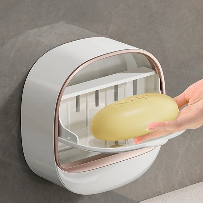 Wall-Mounted Flip-Cover Soap Holder – Stylish Bathroom Soap Dish