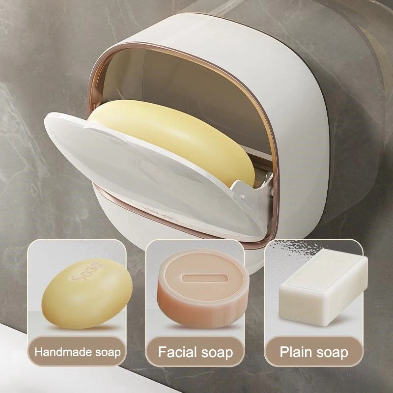 Wall-Mounted Flip-Cover Soap Holder – Stylish Bathroom Soap Dish view 2