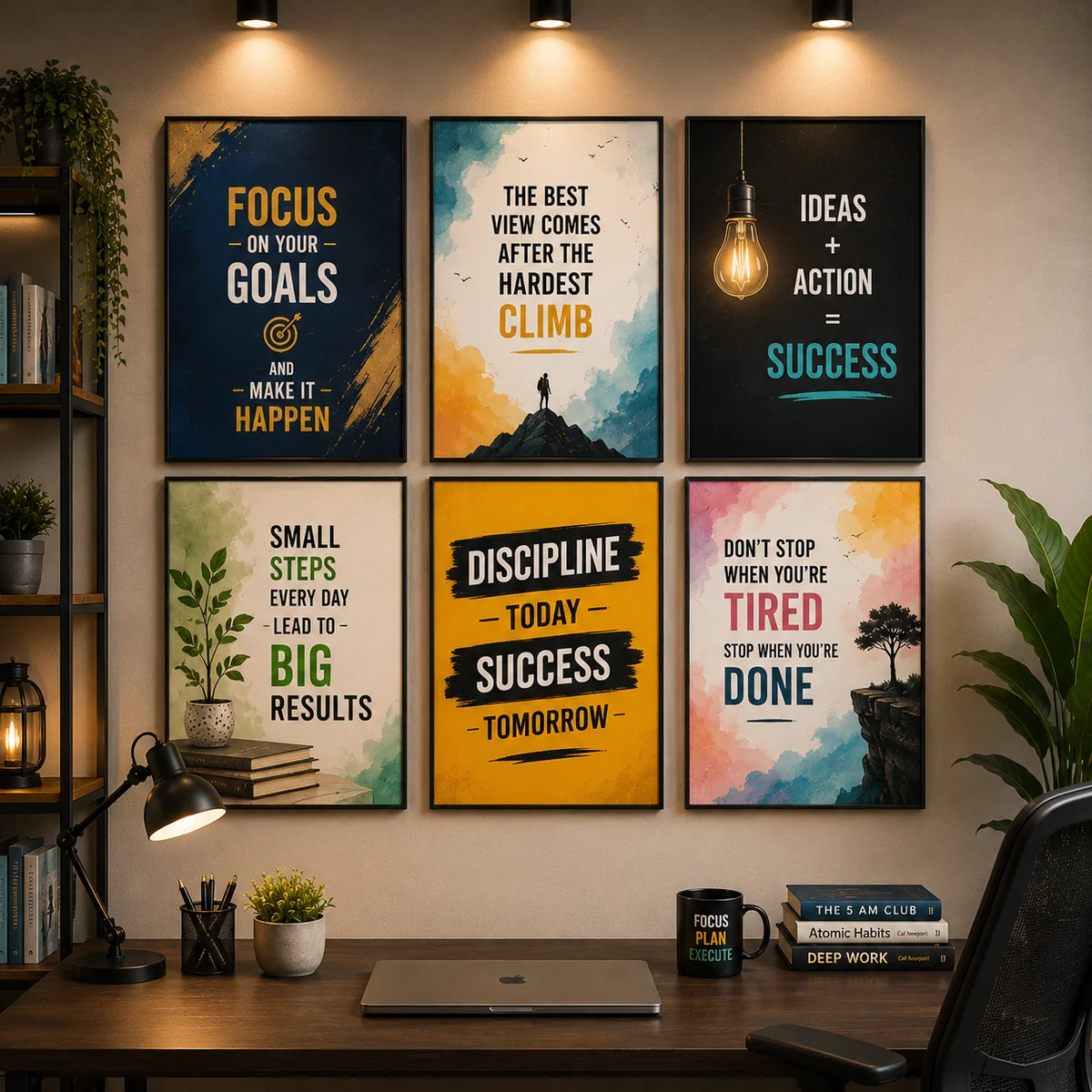 Set of 6 Inspirational Quote Sticky Wall Tiles – Office Motivation Décor (8x11)