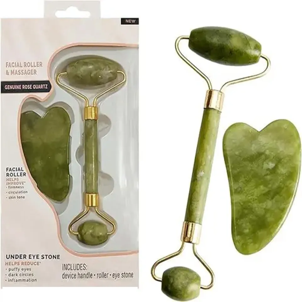 Flawless Jade Roller With Guasha Stone Marble Stone Stimulates healthier skin | Skin Care Jade Roller view 2