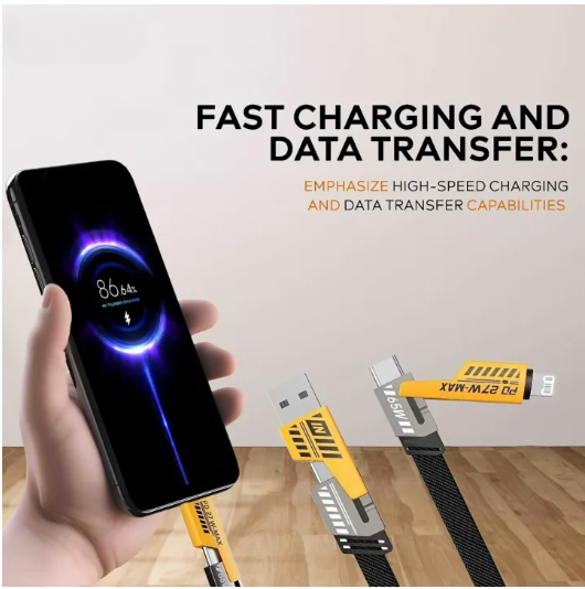 4 In 1 Data Cable – USB-A & USB-C to Lightning, Fast Charging Braided Cable thumbnail 5