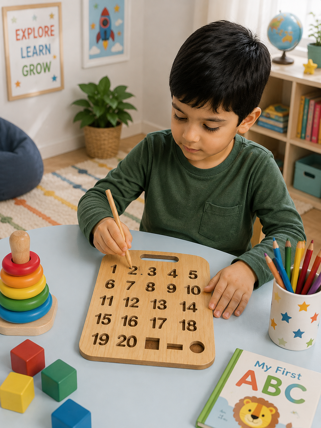 Educational Wooden Tracing Board Set 5 Pcs – Urdu, English, Numbers & Body Parts Learning Boards thumbnail 5