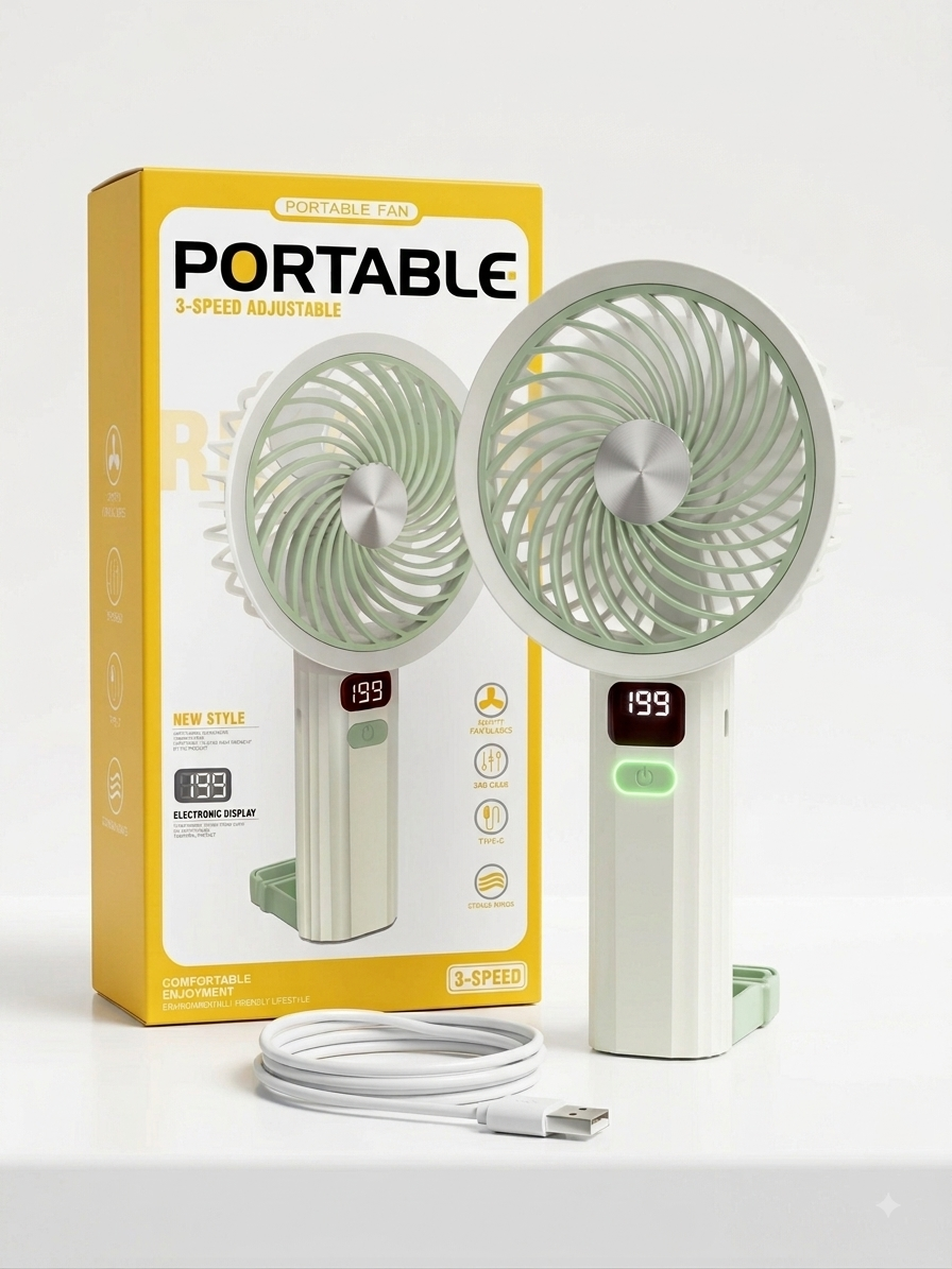 Portable Handheld Turbo Fan with LED Display – 3-Speed Rechargeable Cooling Fan for Home & Travel thumbnail 2