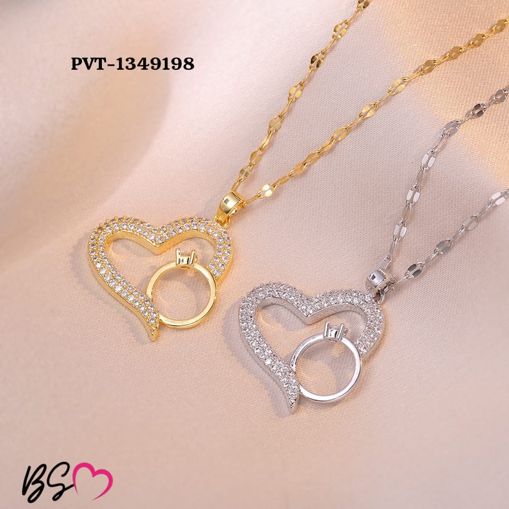 Korean Heart Locket With Ring – Elegant Golden Pendant Necklace - Sku PVT-198 view 3