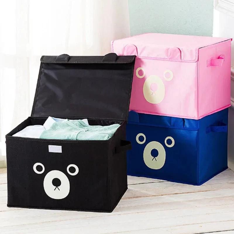 Cute Bear Folding Storage Box with Lid – Collapsible Fabric Clothes & Toy Organizer - Random Color thumbnail 4