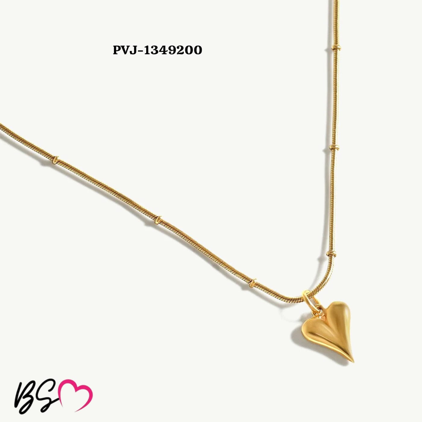 Ball Chain Heart Korean Pendant – Elegant Golden Necklace - Sku pVj-200 view 3