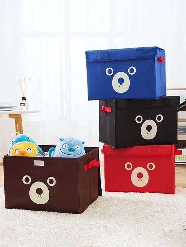 Cute Bear Folding Storage Box with Lid – Collapsible Fabric Clothes & Toy Organizer - Random Color thumbnail 2