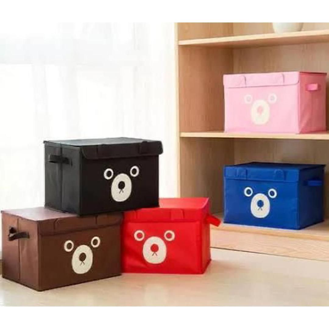 Cute Bear Folding Storage Box with Lid – Collapsible Fabric Clothes & Toy Organizer - Random Color thumbnail 3