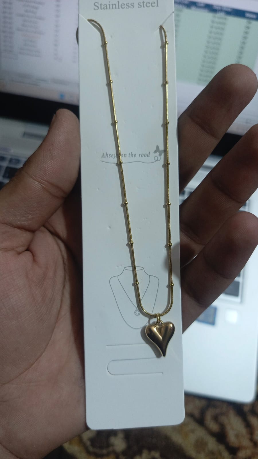 Ball Chain Heart Korean Pendant – Elegant Golden Necklace - Sku pVj-200 view 4