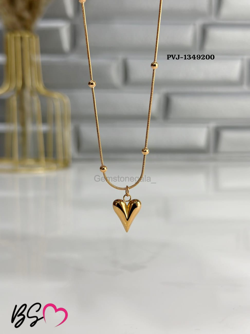 Ball Chain Heart Korean Pendant – Elegant Golden Necklace - Sku pVj-200 view 2