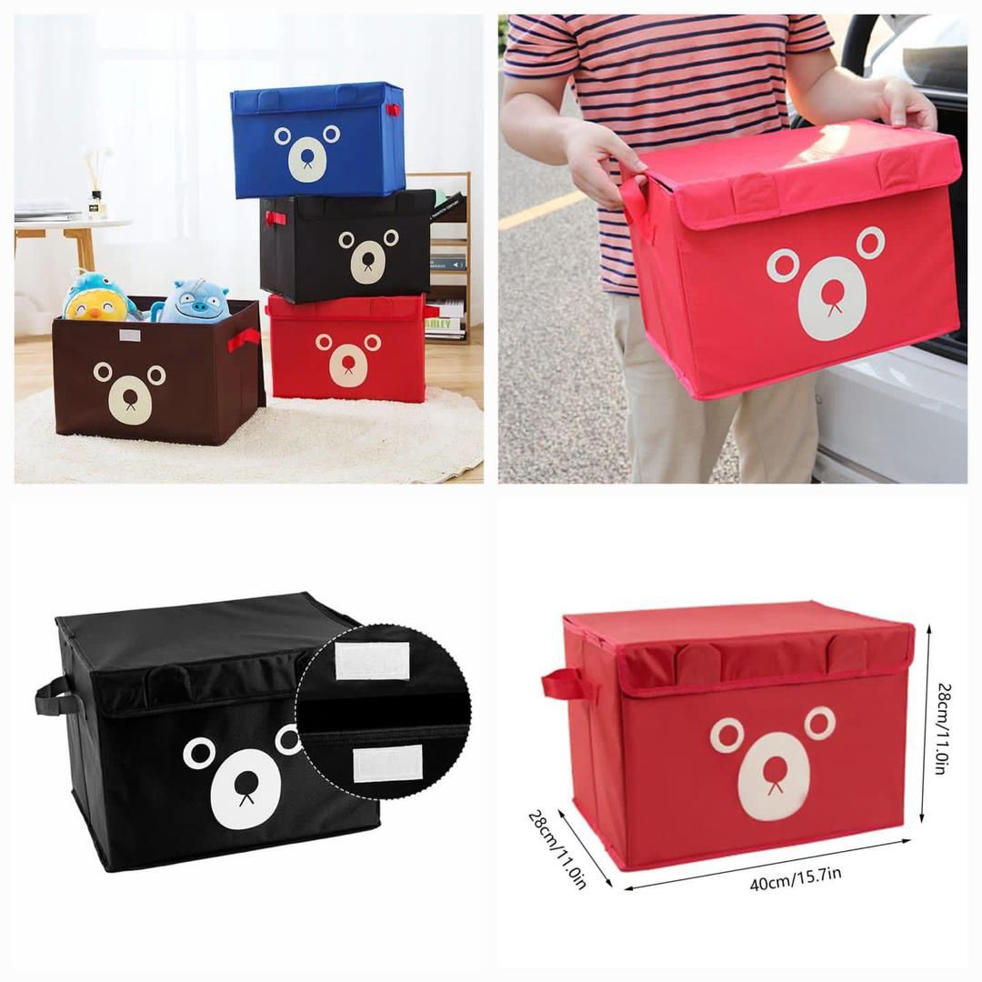 Cute Bear Folding Storage Box with Lid – Collapsible Fabric Clothes & Toy Organizer - Random Color thumbnail 5