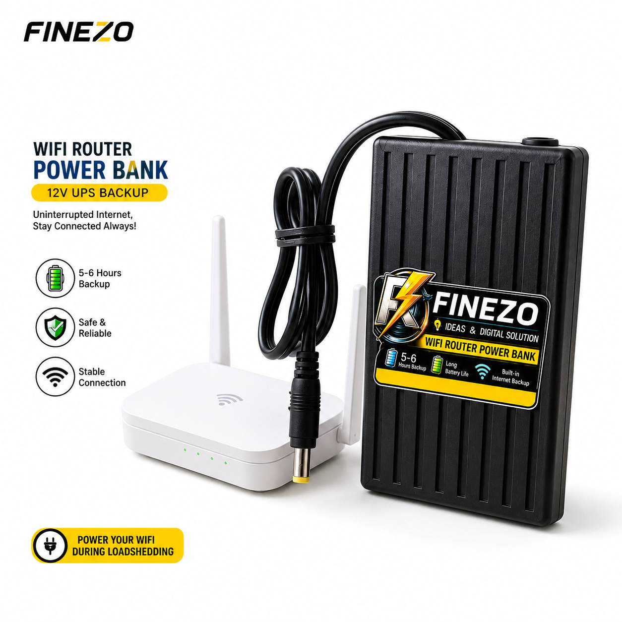 Finezo WiFi Router Power Bank 12V 6000mAh – 0.5A/1A Mini UPS, 5-6 Hours Backup for WiFi Router & Modem – Portable Internet Power Backup