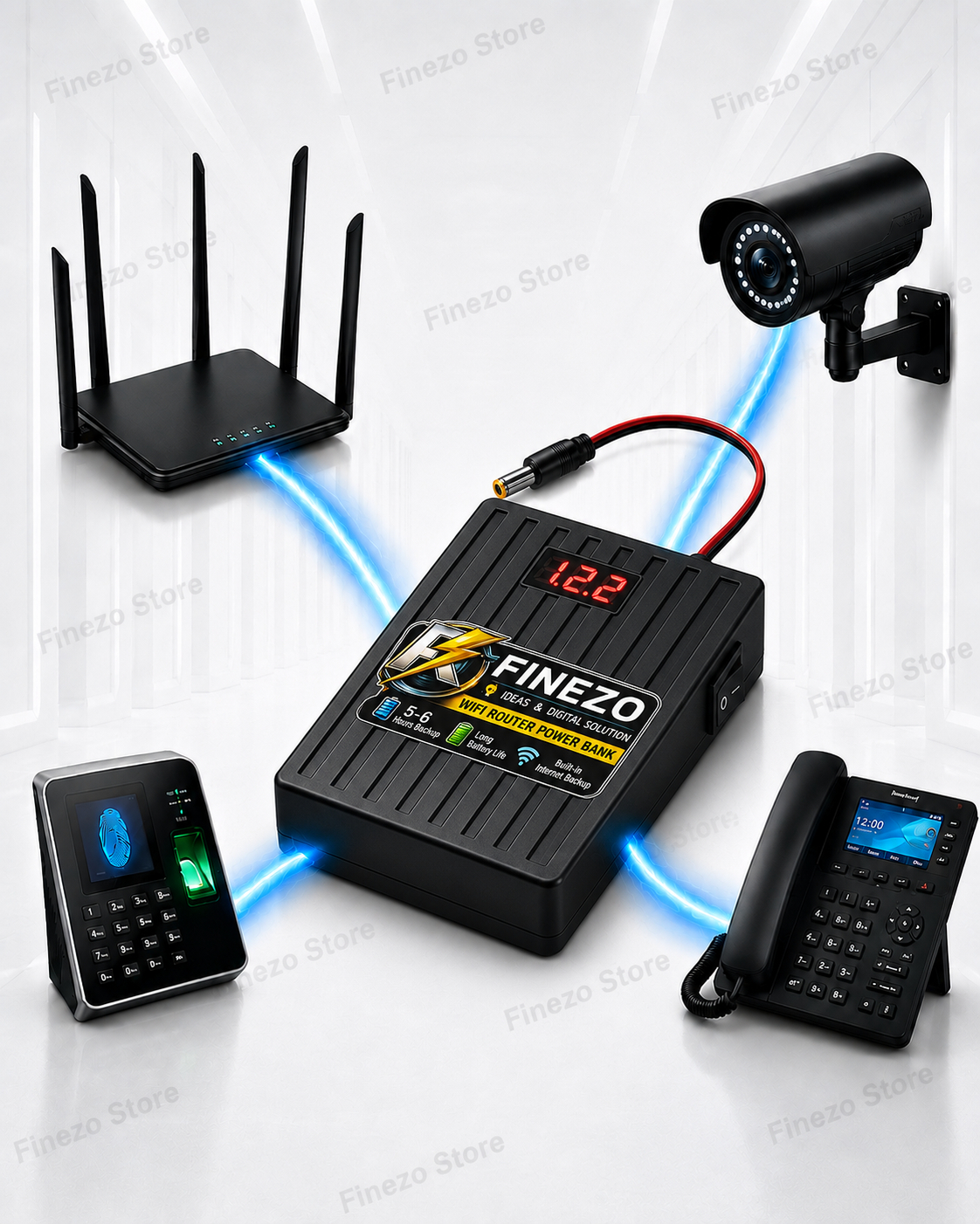 Finezo WiFi Router Power Bank 12V 6000mAh – Router Mini UPS with LED Digital Voltage Display, 5-6 Hours Backup, 0.5A & 1A, Portable WiFi Power Backup view 5