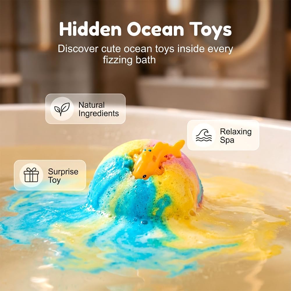 Kids Bath Bombs With Surprise Toys Inside Colorful Fizzing Child Friendly Fun Perfect For Birthdays Gifts Rewards And Bath Time Entertainment | Random Color thumbnail 3