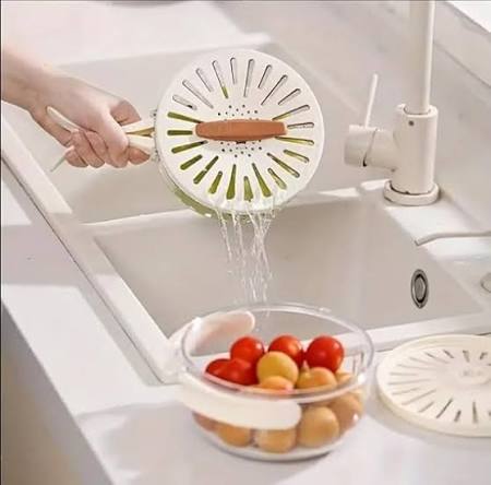Fruit & Vegetable Drain Basket | Fruit Washing Basket With Lid Portable | Kitchen Storage Box and Container thumbnail 3