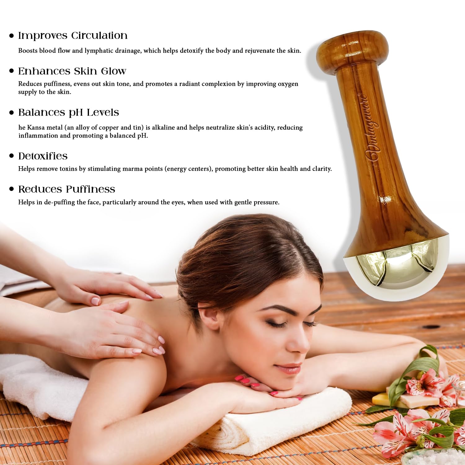Kansa Wand Face and Foot Massager – Ayurvedic Bronze Massage Tool with Wooden Handle thumbnail 5