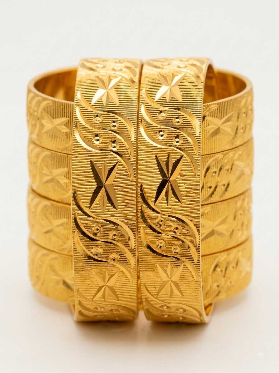 Premium 24K Gold-Plated Bangles | Stunning Star & Wave Pattern Pair thumbnail 4