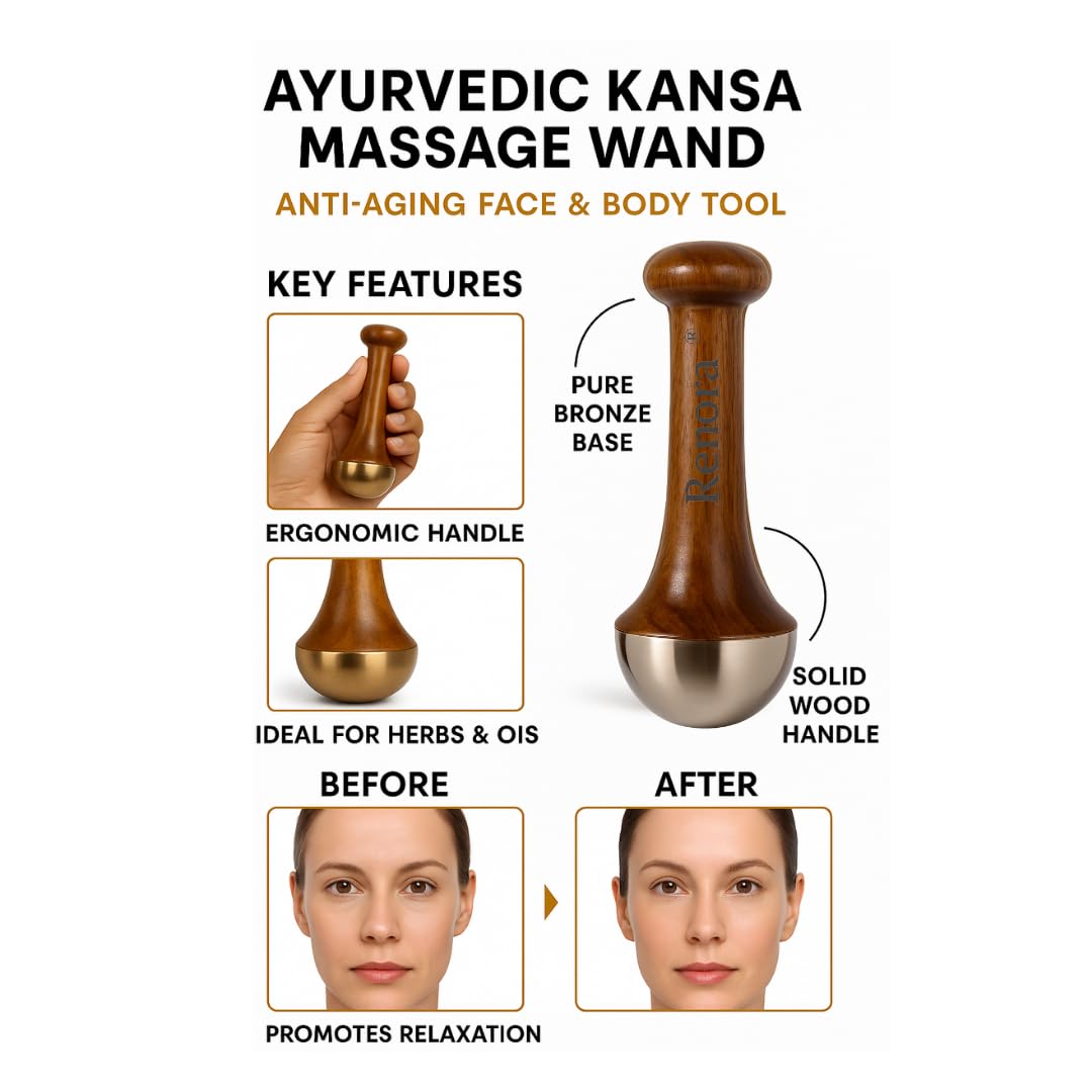 Kansa Wand Face and Foot Massager – Ayurvedic Bronze Massage Tool with Wooden Handle thumbnail 4