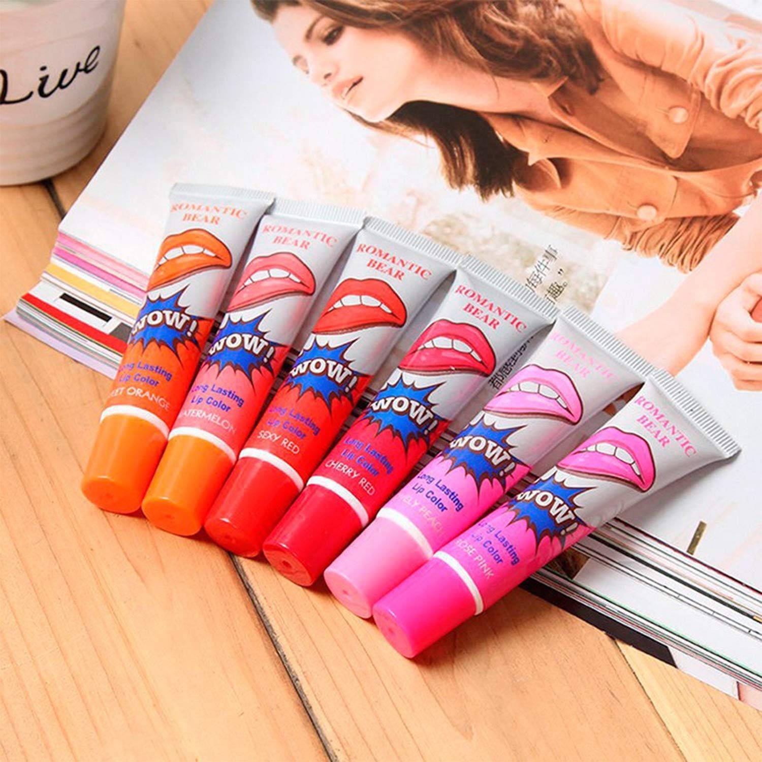 6 Pcs Peel Off Wow Lipstick Lip Gloss - Cosmetic Product Designed For Lip Care And Daily Makeup Routine thumbnail 2