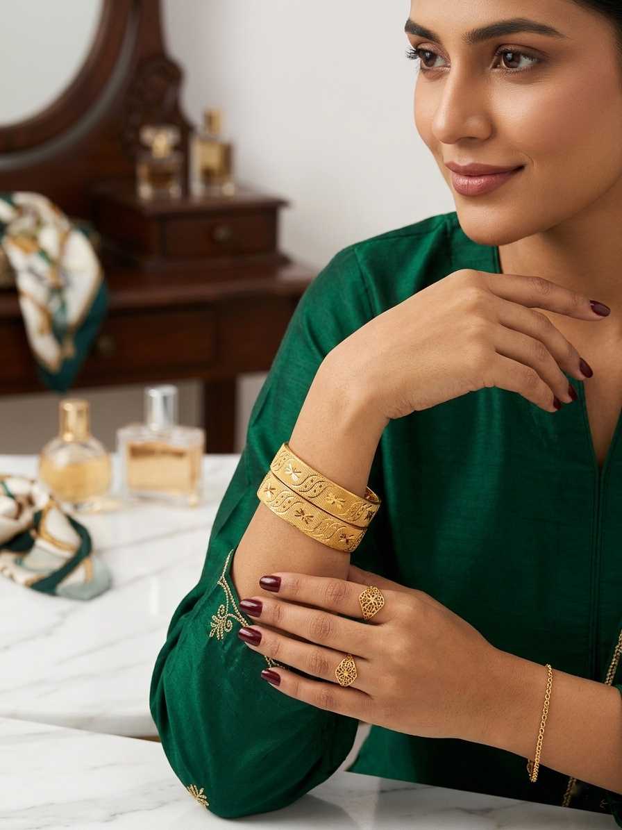 Premium 24K Gold-Plated Bangles | Stunning Star & Wave Pattern Pair thumbnail 2