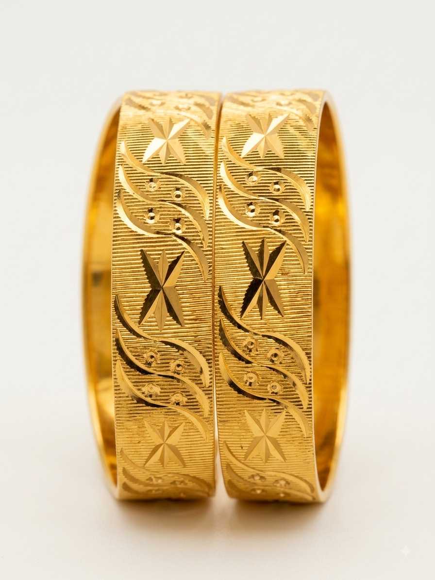 Premium 24K Gold-Plated Bangles | Stunning Star & Wave Pattern Pair thumbnail 5