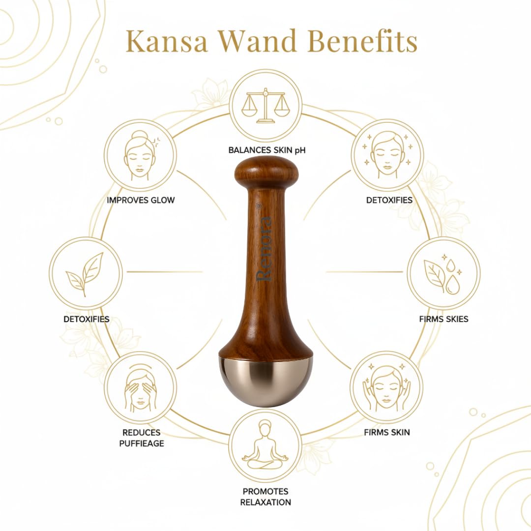Kansa Wand Face and Foot Massager – Ayurvedic Bronze Massage Tool with Wooden Handle thumbnail 3
