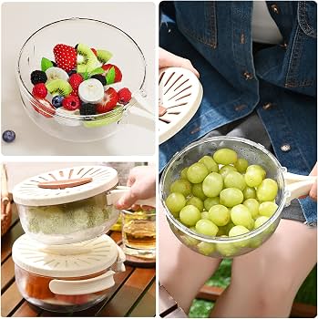 Fruit & Vegetable Drain Basket | Fruit Washing Basket With Lid Portable | Kitchen Storage Box and Container thumbnail 4