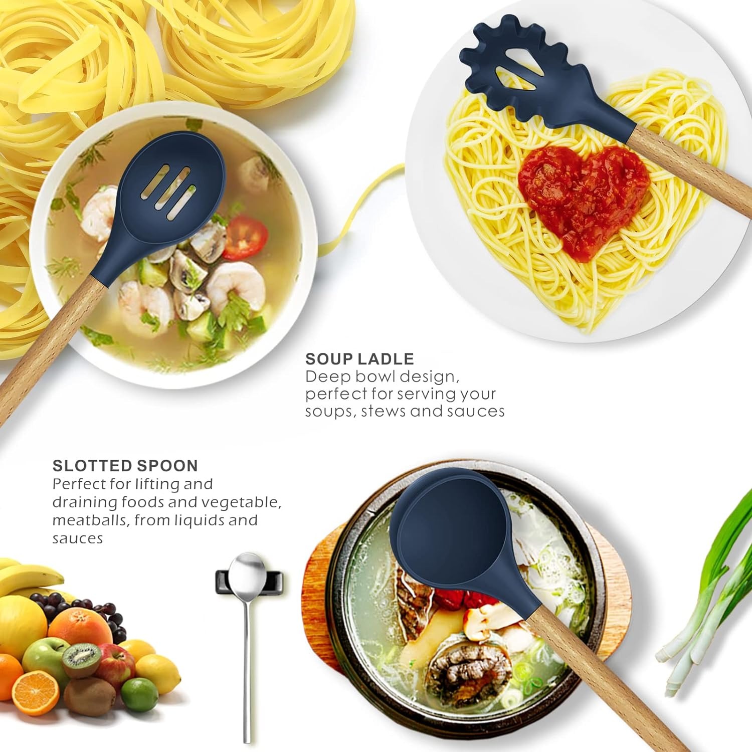 12-Piece Silicone Kitchen Utensil Set with Wooden Handles thumbnail 2