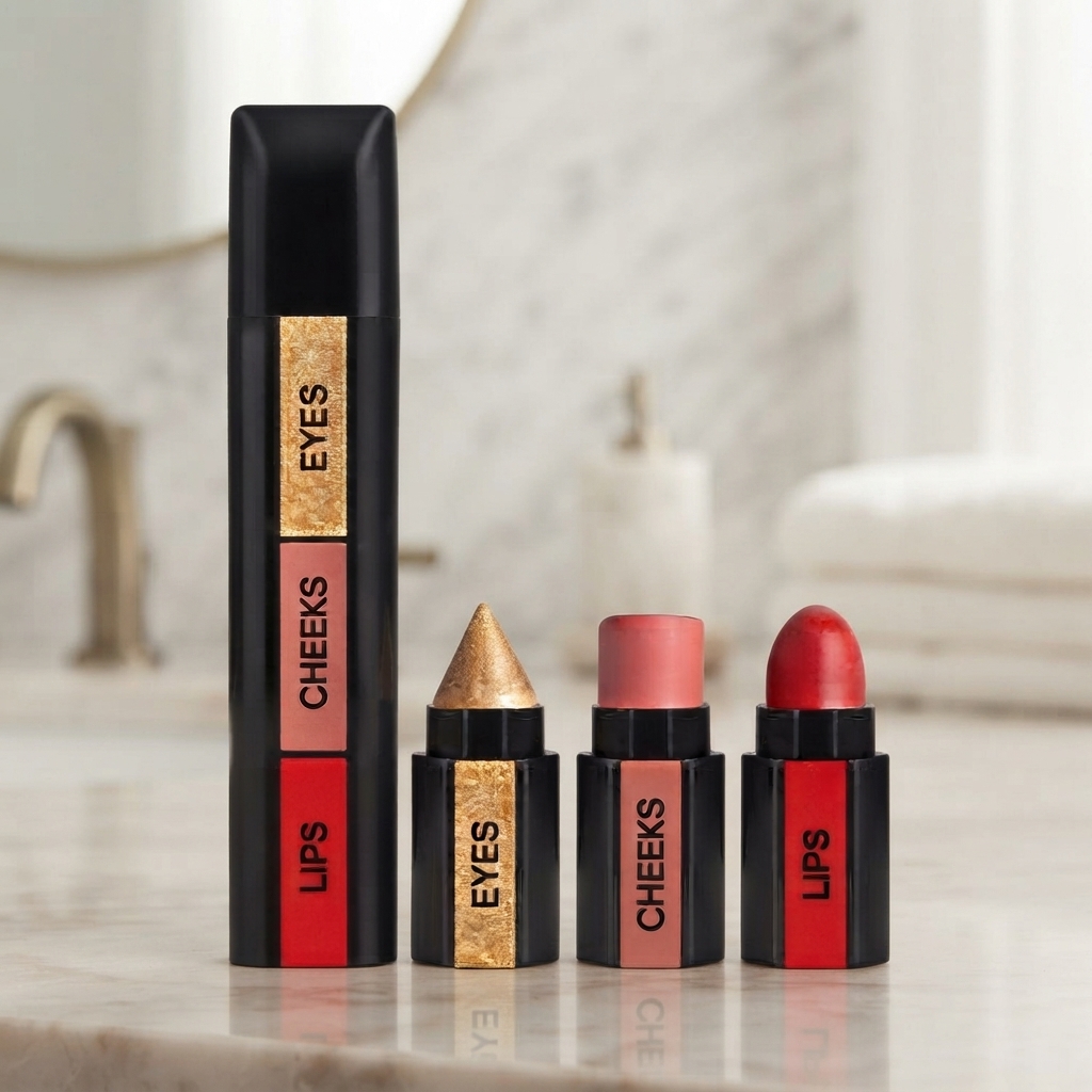3 In 1 Makeup Stick With Eye Shadow, Blush & Lipstick - Cosmetic Product Designed For Lip Care And Daily Makeup Routine (Random Color)