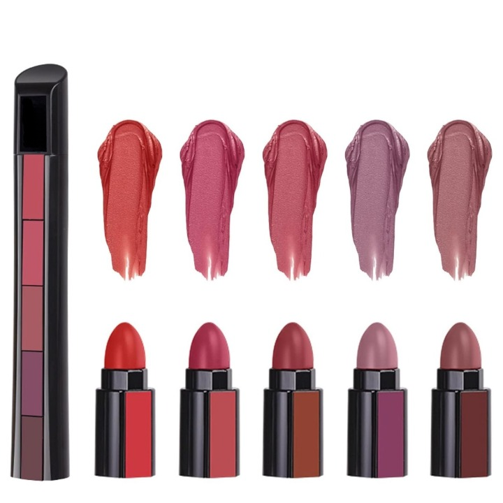 5 In 1 Lipstick - 5 Steps Matte Lipsticks - Cosmetic Product Designed For Lip Care And Daily Makeup Routine (Random Color) thumbnail 2