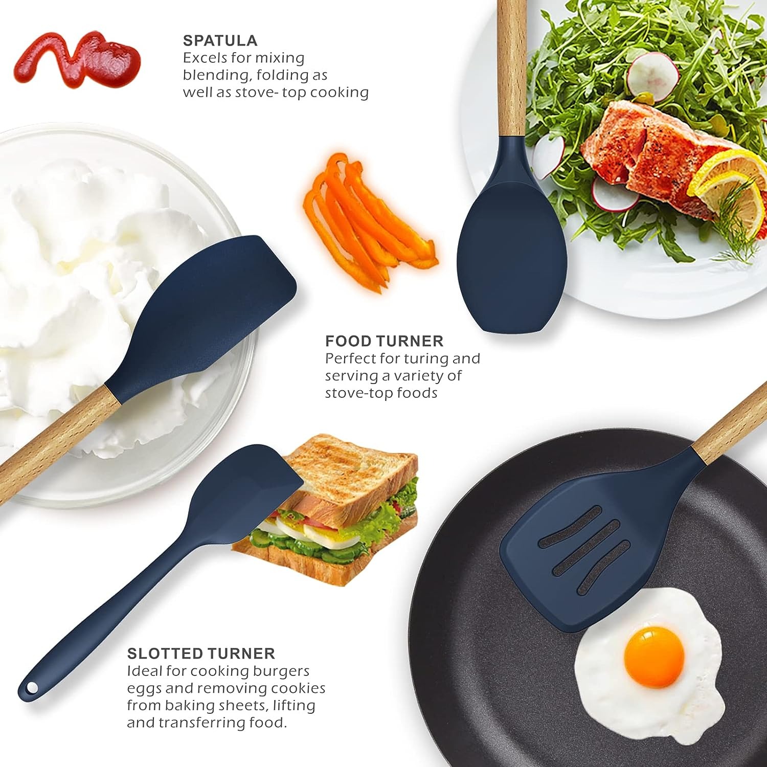 12-Piece Silicone Kitchen Utensil Set with Wooden Handles thumbnail 3