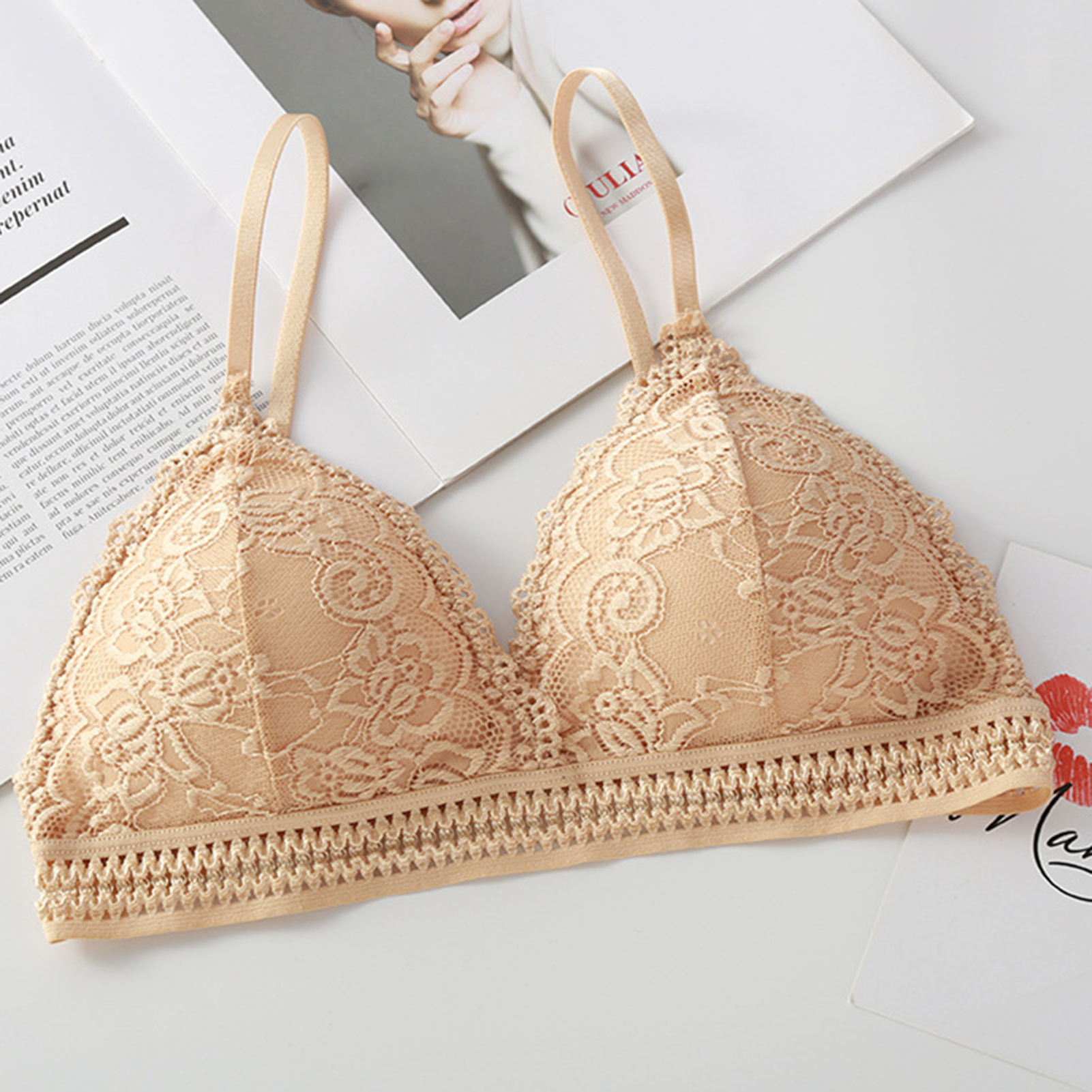 Deep V Lace Bra - Apparel Product Designed For Undergarment Wear And Daily Comfort Routine - Free Size (Random Color) thumbnail 2