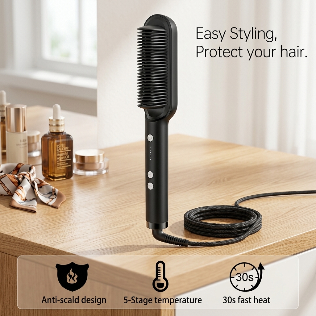 Professional Hair Straightener Brush – Anti-Scald Comb with 5 Temperature Settings thumbnail 2