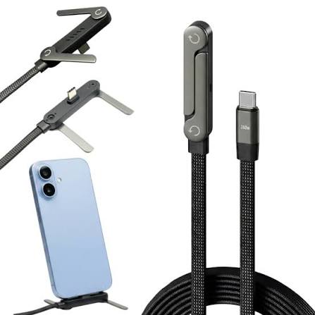 240W 2-in-1 Data Cable With Stand | 1.5 Meter C to C USB Data Cable | Fast Charging Nylon Braided Mobile Cable thumbnail 2