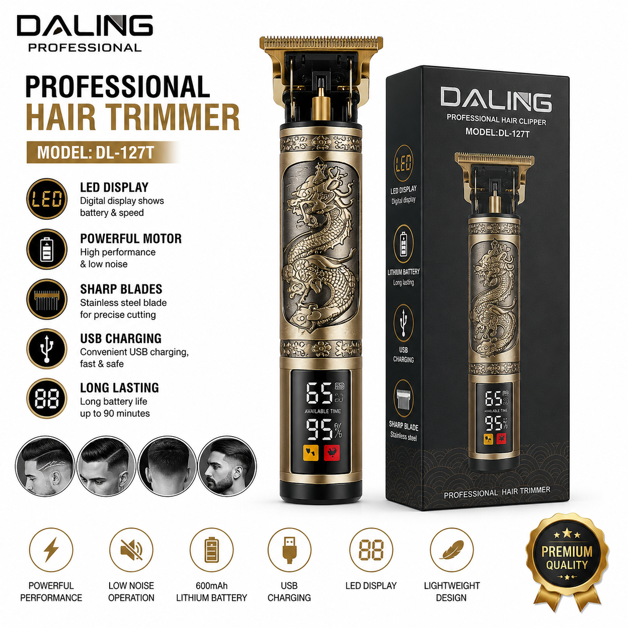 Daling Professional Hair Trimmer DL-127T with LED Display thumbnail 2