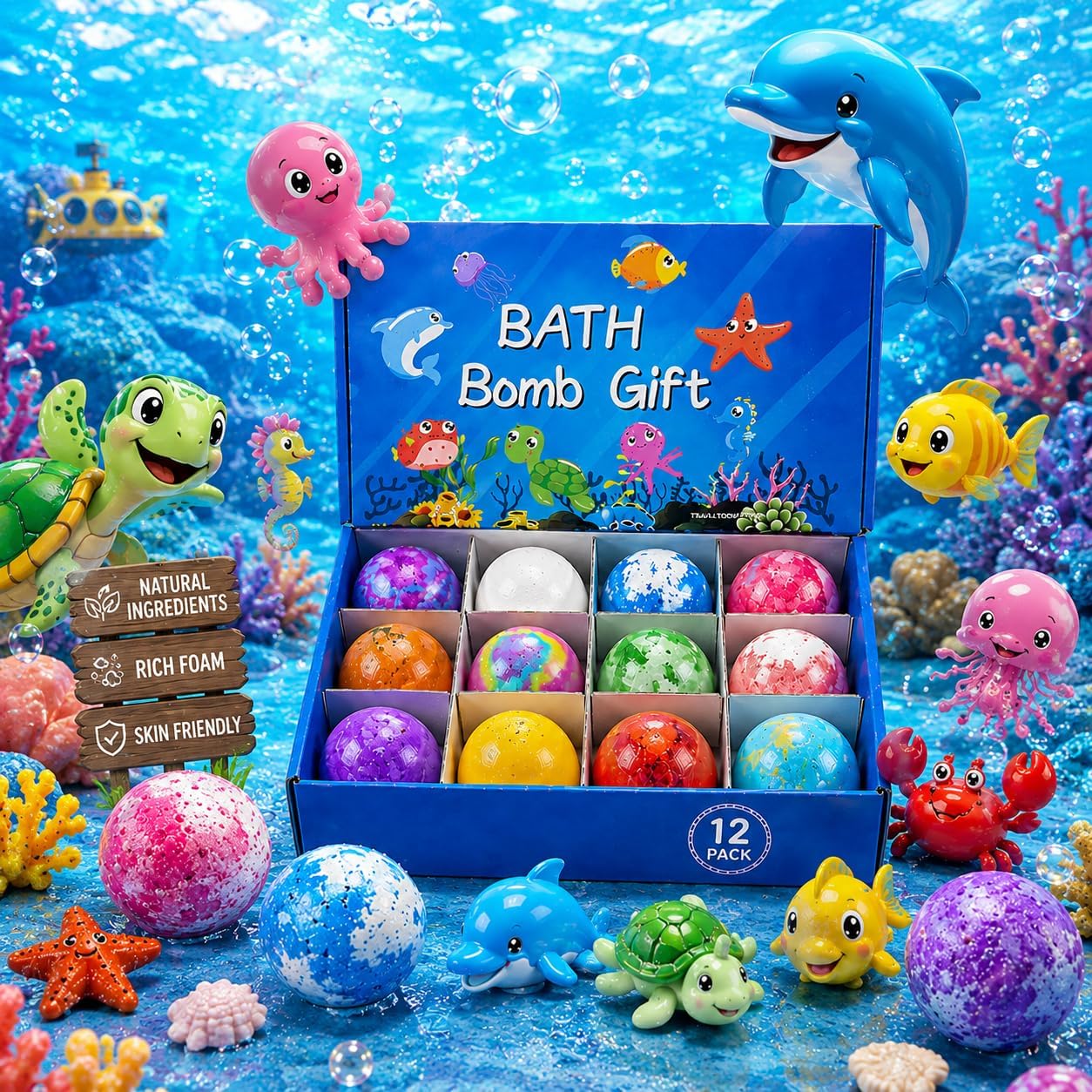 1pcs Bath Bombs for Kids Gift Set, Colorful Bath Bomb with Surprise Gift Inside, Ocean Theme Fizzing Tub Fun, Moisturizing Foam for Soft Skin, Cute Toy Filled Bath Time Treat thumbnail 3