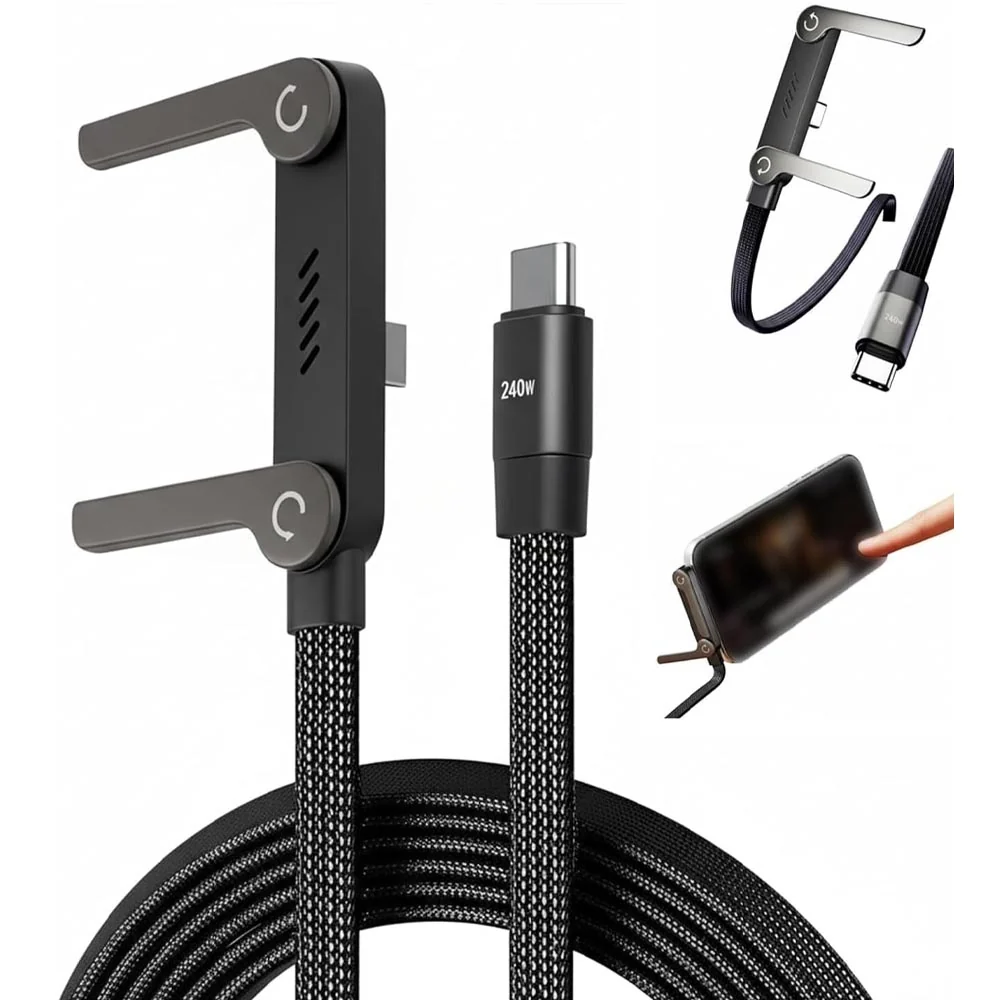 240W 2-in-1 Data Cable With Stand | 1.5 Meter C to C USB Data Cable | Fast Charging Nylon Braided Mobile Cable thumbnail 4