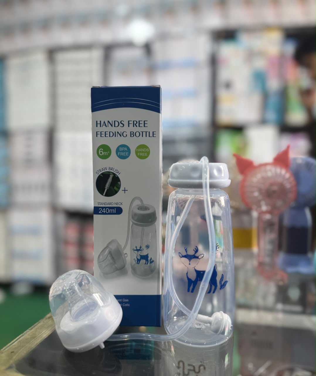 Handsfree Baby Feeding Bottle 240ml with Silicone Tube & Nipple | BPA-Free | Random Color thumbnail 4