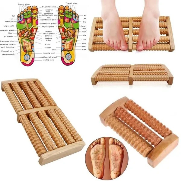 Traditional Wooden And Plastic Sticks Roller Foot Massager Durable Natural Wood Design For Relaxation Stress Relief And Improved Blood Circulation thumbnail 2