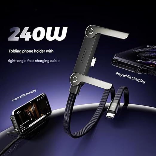 240W 2-in-1 Data Cable With Stand | 1.5 Meter C to C USB Data Cable | Fast Charging Nylon Braided Mobile Cable thumbnail 5