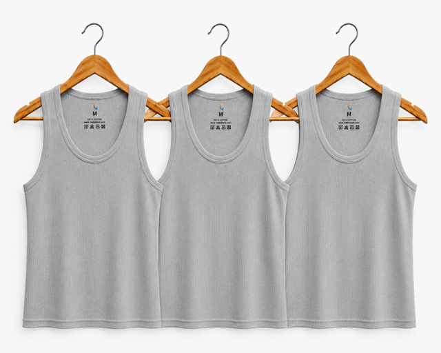 Pack of 3 Cotton Ribbed Vests Set (White, Grey, Black) – BRTWBG20001 thumbnail 3