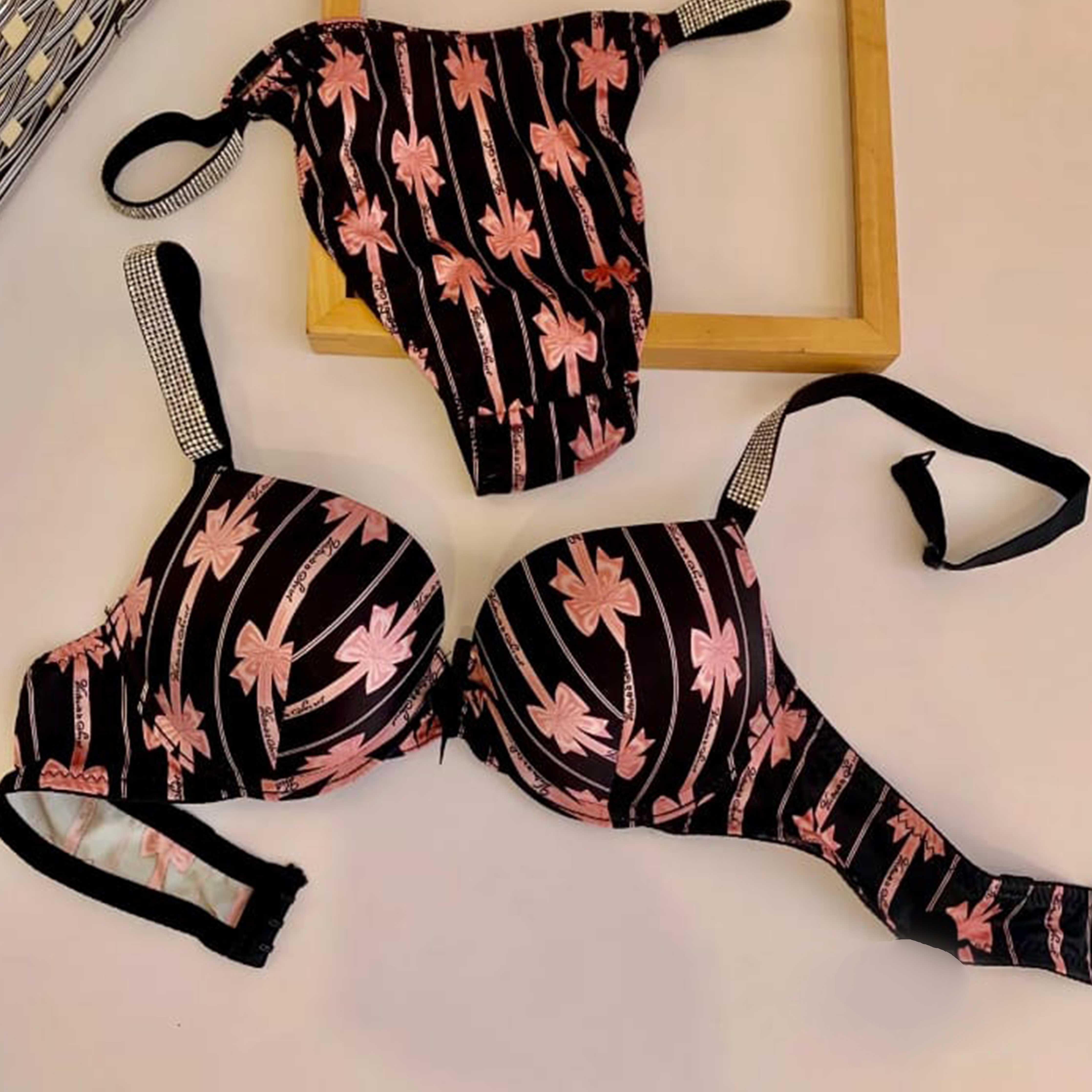Premium Comfortable Victoria Stylish Secret Hearts Printed Push Up Bra Set For Women - For Undergarment Wear And Daily Comfort Routine thumbnail 4