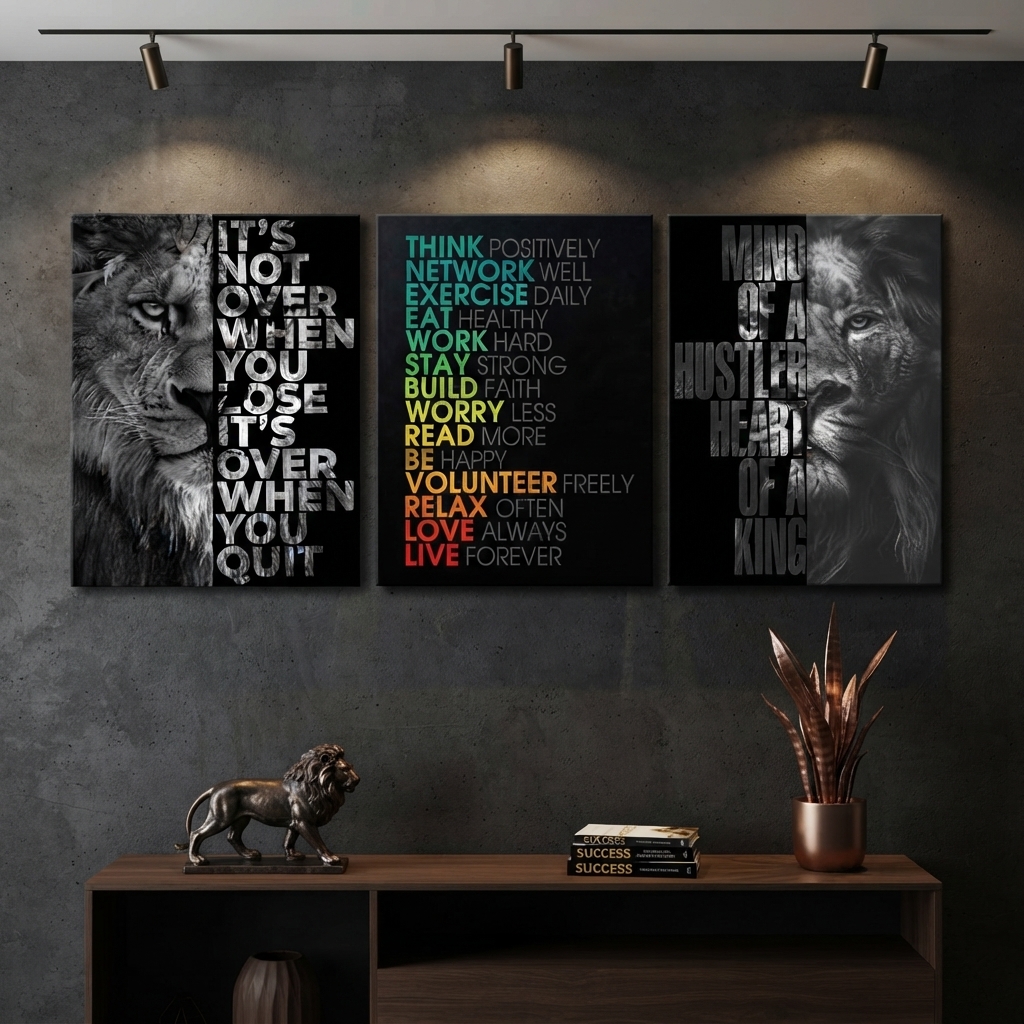 Set Of 3 Motivational Sticky Canvas Frames - Wall Art Article Built For Room Decoration And Daily Motivational Accent Usage - Size 8x11