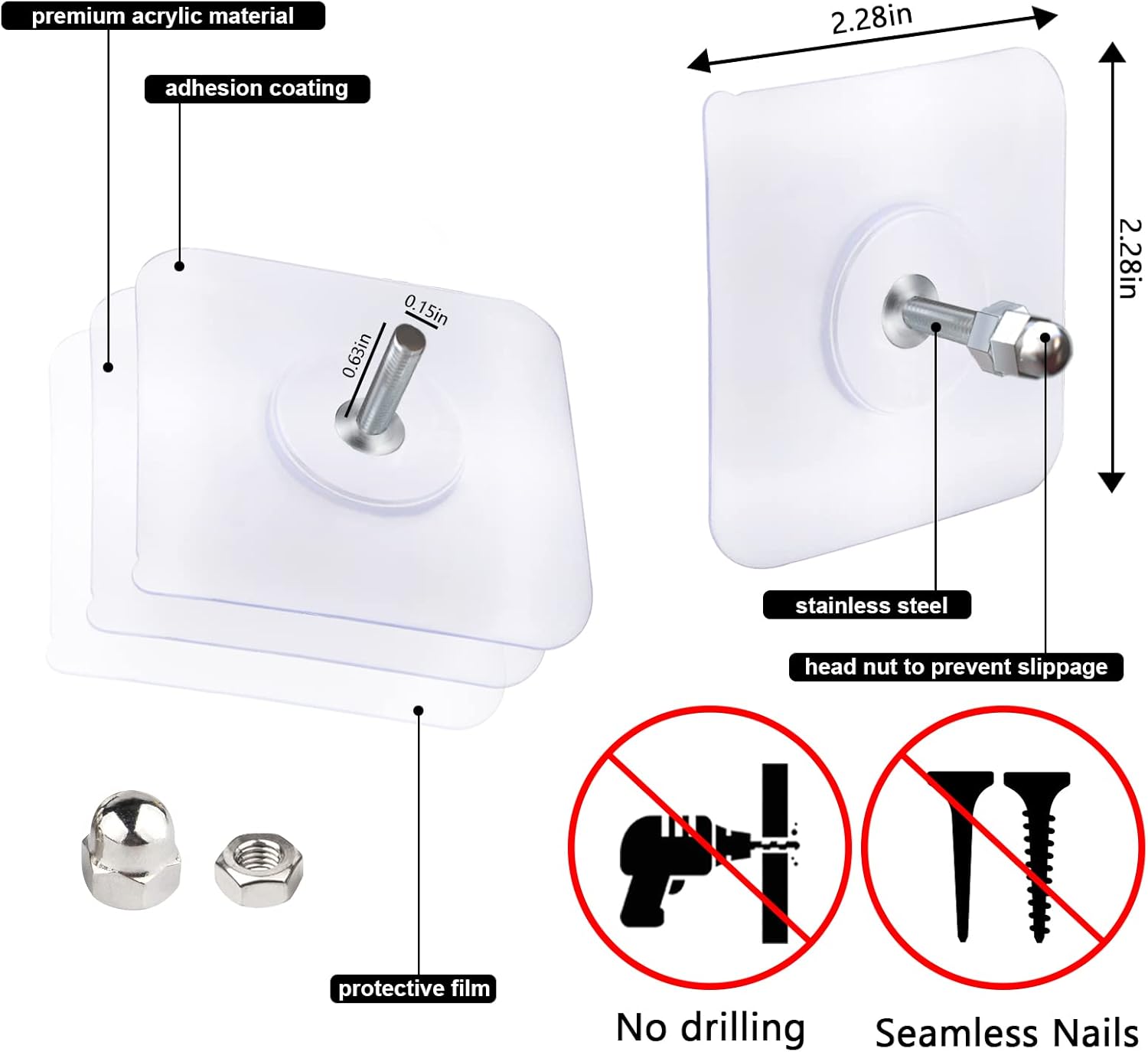 10-Pcs Self-Adhesive Wall Screws and Hanging Nails - No Drilling thumbnail 2