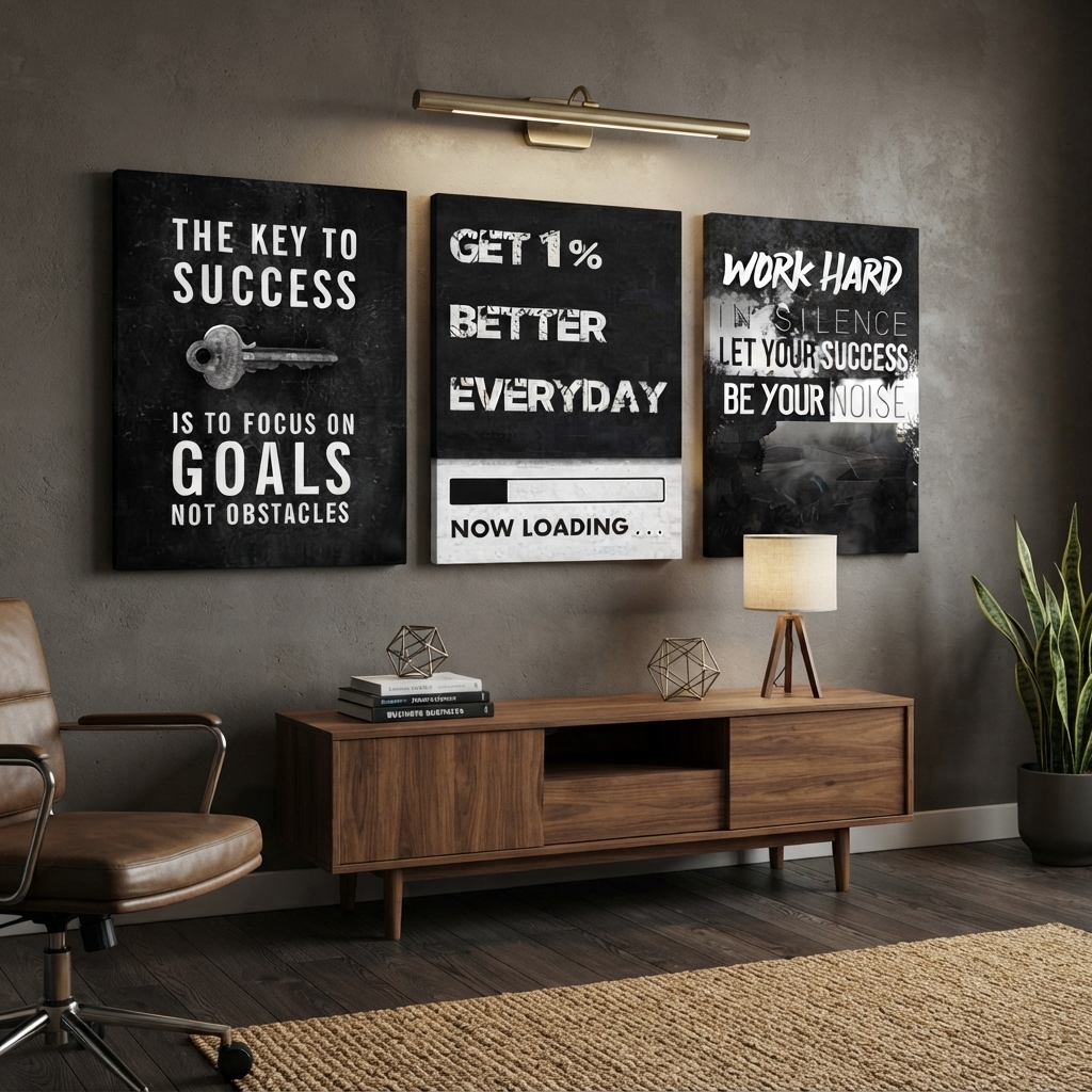 Set Of 3 Motivational Sticky Phototiles - Home Accessory Item Built For Room Aesthetics And Daily Space Enhancement Practice - Size 8x11