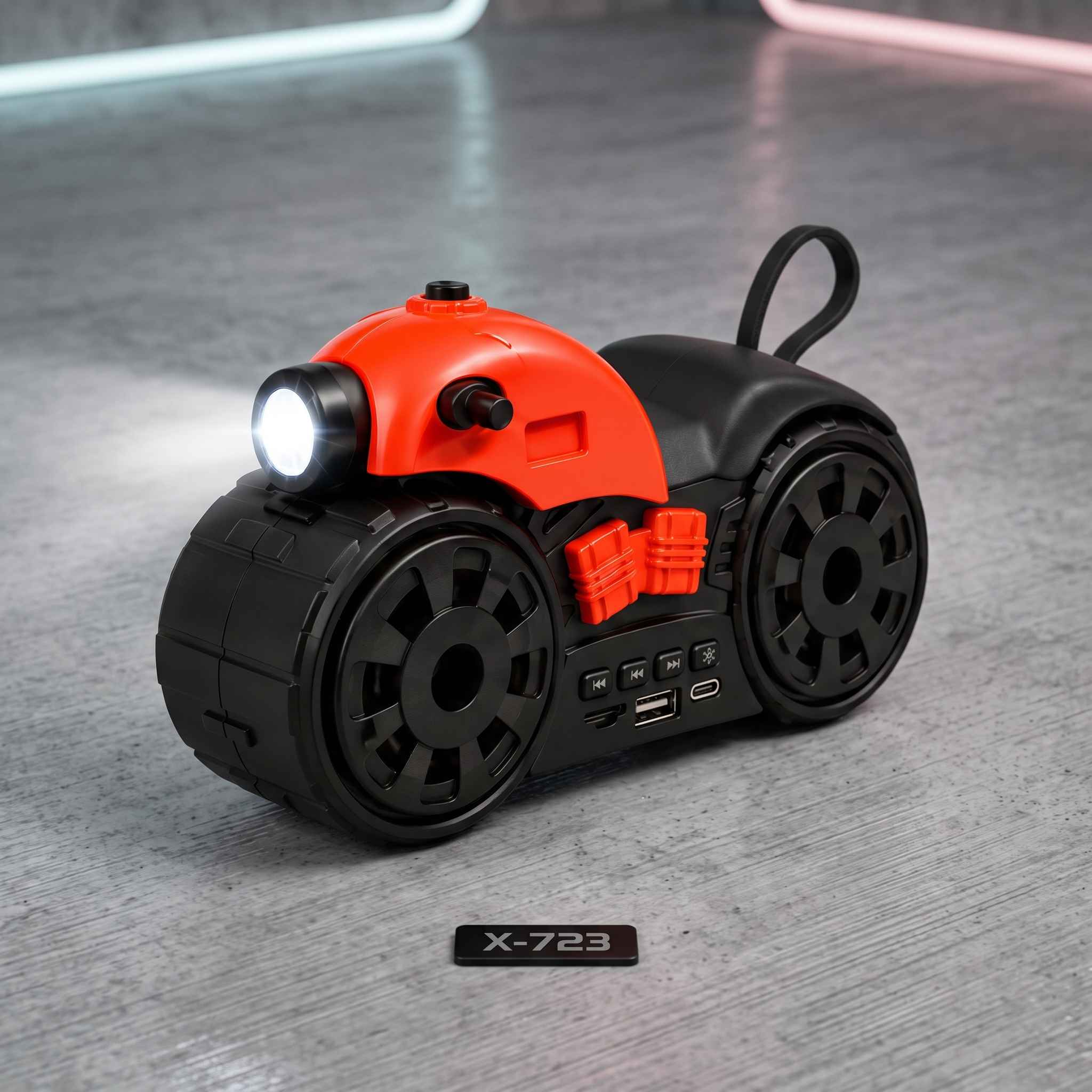 X-723 Motorcycle Design Portable Wireless Speaker with LED Headlight thumbnail 3