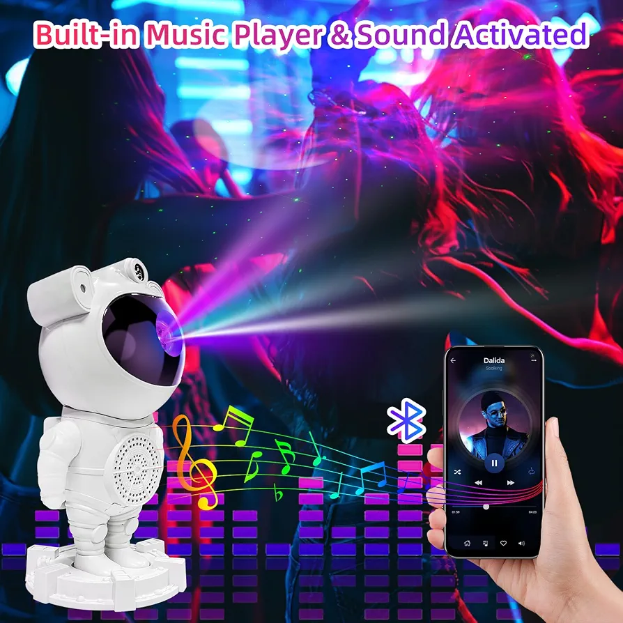 Astronaut Galaxy Star Projector Lamp with Built-in Bluetooth Speaker & Remote Control thumbnail 4