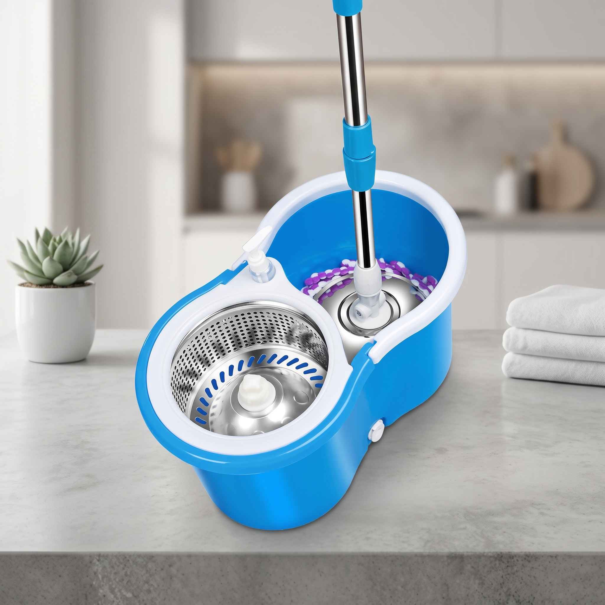 360 Rotating Spin Mop System with Stainless Steel Wringer Bucket thumbnail 2